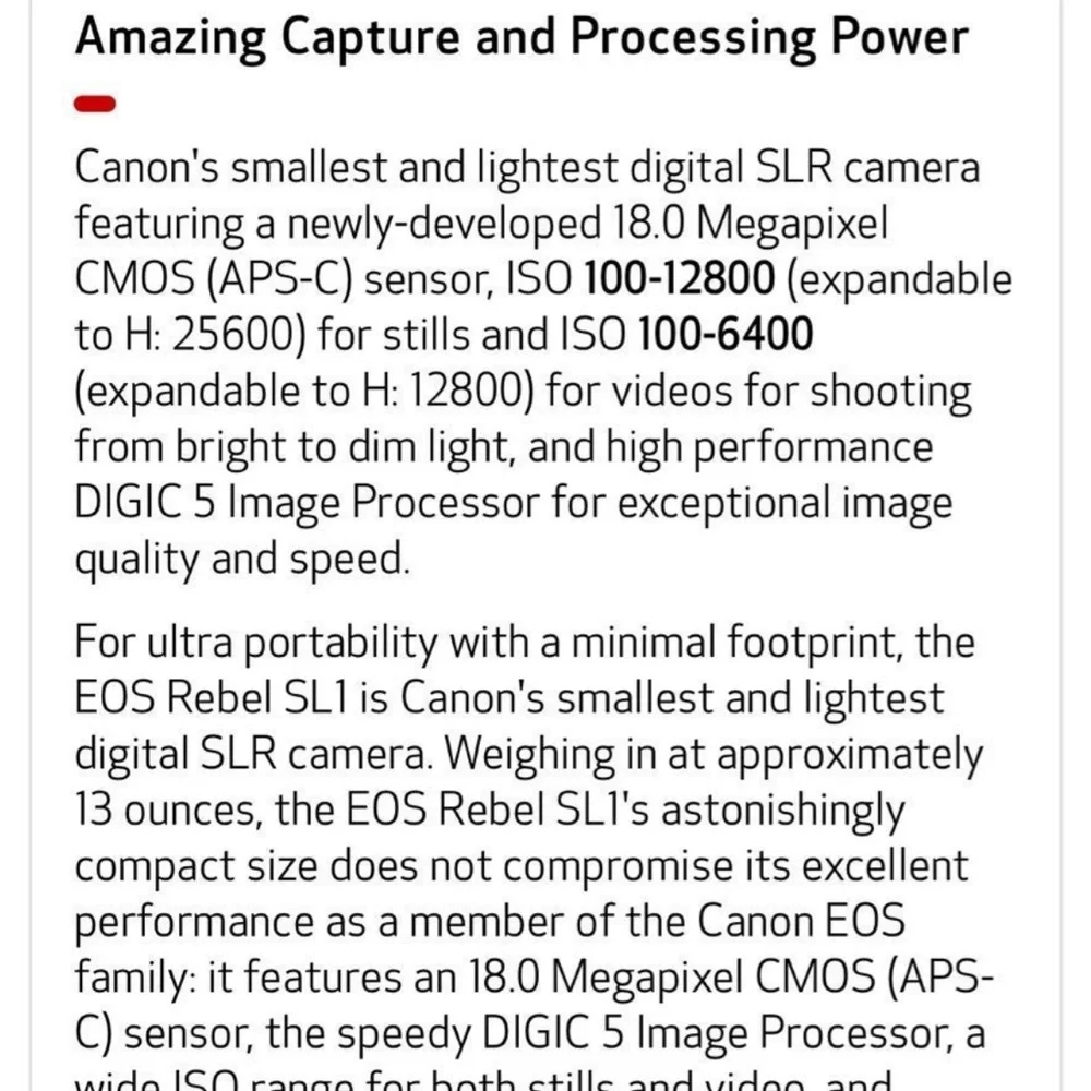 Canon EOS Rebel SL1 Digital Camera